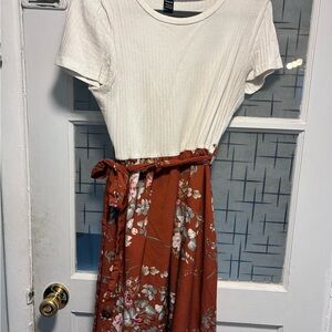 SHEIN White and Rust Floral Dress